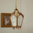 Vintage Copper Ornate Lantern Pendant Light Cracked Glass Hanging Ceiling Lamp