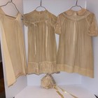 1890   s Infant Baptism Gown Slip Dress Coat And Bonnet Ivory Satin Antique 