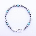Kingman Turquoise Bracelet  Sterling Silver Southwestern Navajo Pearls  6mm