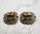 Vintage Pair Of Shoe Clips Antiqued Gold Tone Filigree 1 75   x1 75   