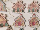 Wooden 18 Gingerbread Houses Christmas Ornaments Vtg 3x3  Several Versions Gold 