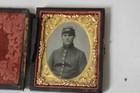 Civil War Era Union Northern Soldier Plate Tintype In Wood Case 3   Tall