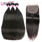 Unice Brazilian Straight Human Hair Weaves 3 Bundles With Lace Closure Extension