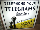 Telephone Your Telegrams From Here Sign - Western Union - Old Candlestick Phone