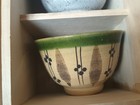 Vintage Japanese Mino Ware Footed Tea Cups  Set Of Five In Wood Box Used