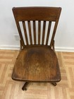 Antique Oak Wood Office Chair Swivel Vintage Wooden Desk Rolling Mission Slat