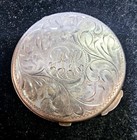 Vtg Sterling Silver Make-up Round Powder Compact Mirror Etched Flower Wmono-read