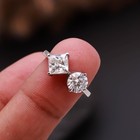 Round   Princess Cut Duo 925 Sterling Silver Engagement Ring