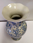 Vintage Chinese asian Hand Painted Blue   White Porcelain Floral Vase