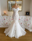 Off The Shoulder Mermaid Wedding Dresses Lace Applique Sweep Train Bridal Gown
