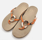 Vionic Karina Orange Leather Strap Thong Sandal Womens 8 Wedge Flip Flops Shoes