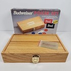 Vintage Budweiser Poker Set W playing Cards Chips Wood Case 1994 Anheuser-busch