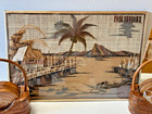 Vintage Lot Of Philippines Souvenir Items  Straw Picture And 6 Wood Coaster Sets