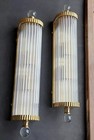 Pair Art Deco Vintage Light Old Lamp Wall Sconces Fixture Brass   Glass Rod