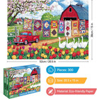 Country Quilt Farm  300 Piece Jigsaw Puzzle With Red Barn   Vintage Truck