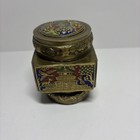 Vintage Chinese Tea Caddy Trinket Box Brass Cloisonne Jar W lid Enamel Antique