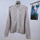 Brunello Cucinelli Womens Beads Hollow Knitted Cardigan Loose Casual Zip Jacket