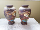 Japanese Satsuma Vintage Pair Of Vases Dragon   Faces Design 6 5  Tall