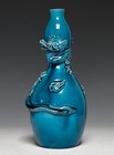 Antique Turquoise Glazed Pottery Japanese Dragon Bottle Vase Awaji Meiji Perfect