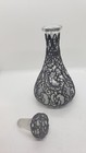 Vintage Glass Decanter Bottle Sterling Silver Overlay Scrollwork Filigree Decor