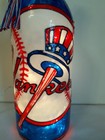 New York Yankees Inspired Hand Painted Lighted Wine Bottle Stained Glass Look