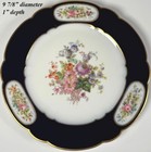 Antique French Sevr  s Hand Painted Porcelain Plate  Cobalt Blue   Florals  C1926