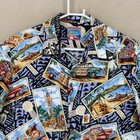 Reyn Spooner Aloha Hawaiian Shirt Mens Large Woodie Cars Beach Scene Button Up