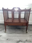 Vintage Mcm Canterbury Dark Wood Magazine Rolling Rack W  Drawer By Butler