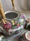 Vintage Chinese Porcelain Family Rose Medallion Teapot W 6 Cups Hand Painted