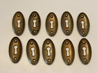Qty 10 Antique Skeleton Key Hole Cover Escutcheon Brass Convex Oval 2-3 8x1-1 4   