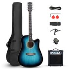 41  Beginner Acoustic Electric Guitar Set - Amp Eq Cutaway Dreadnought Blue