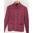 Talbots Blazer Jacket Women 10 Plaid Red Black Check Button Front Wool Blend