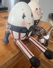 2 Vtg Miniature Primitive Humpty Dumpty Wooden Painted Jointed Articulated Arm