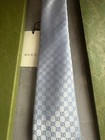 Gucci Tie Mens 100  Silk Silver Gg Interlocking Pattern Logo Full Packaging