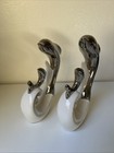 Modern Ceramic Dolphin Figurines Set Of Two White And Silver Color