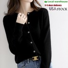Women s Cashmere Blend Cardigan Solid Color Sweater Simple Crew Neck Jacket Coat