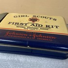 Vintage 1940s Girl Scouts First Aid Kit Tin Container Metal Johnson   Johnson