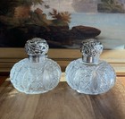 Victorian Perfume Bottles Pair Crystal   Repousse Sterling Silver London Antique