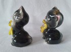 Vintage Black Kitten Cats Salt Pepper Shakers Set Glitter Pearls Py Miyako Japan