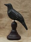 New     Primitive Wood Crow On Pedestal 8  High     Rustic Country Farmhouse