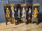 Vintage 6 Panel Tabletop Chinese Screen Painted   Mother Of Pearl 17  x10  