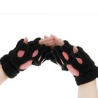 Himine Cat Claw Bear Paw Fingerless Winter Plush Gloves 21 15cm  Black