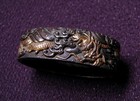 Edo Period Japanese Shakudo Nanako Fuchi Dragon Waves Gold Detail