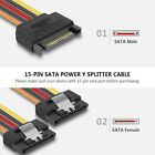 2x Sata Power 15 Pin Y Splitter Cable Adapter Male To Female Ssd Hdd Hard Drive