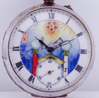 Antique Unusual Masonic Pocket Watch  Enamel Dial And Fancy Skeleton Movement