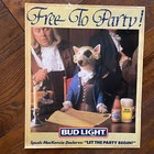 Original Vintage 1987 Spuds Mackenzie Free To Party Bud Light Beer Poster July 4