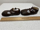 Brown Leather Antique Baby Toddler Button Shoes Sandals W  Leather Soles Vtg