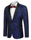 Mens Blue Floral Paisley Shawl Lapel Tuxedo Jacket Suit Blazer