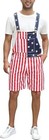 Mens American Flag Denim Bib Overalls Shorts Adjustable Pocket Romper Shorts