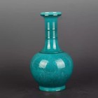 Old Chinese Porcelain Peacock Green Glaze Carved Dragon Pattern Bamboo Joint Vas
